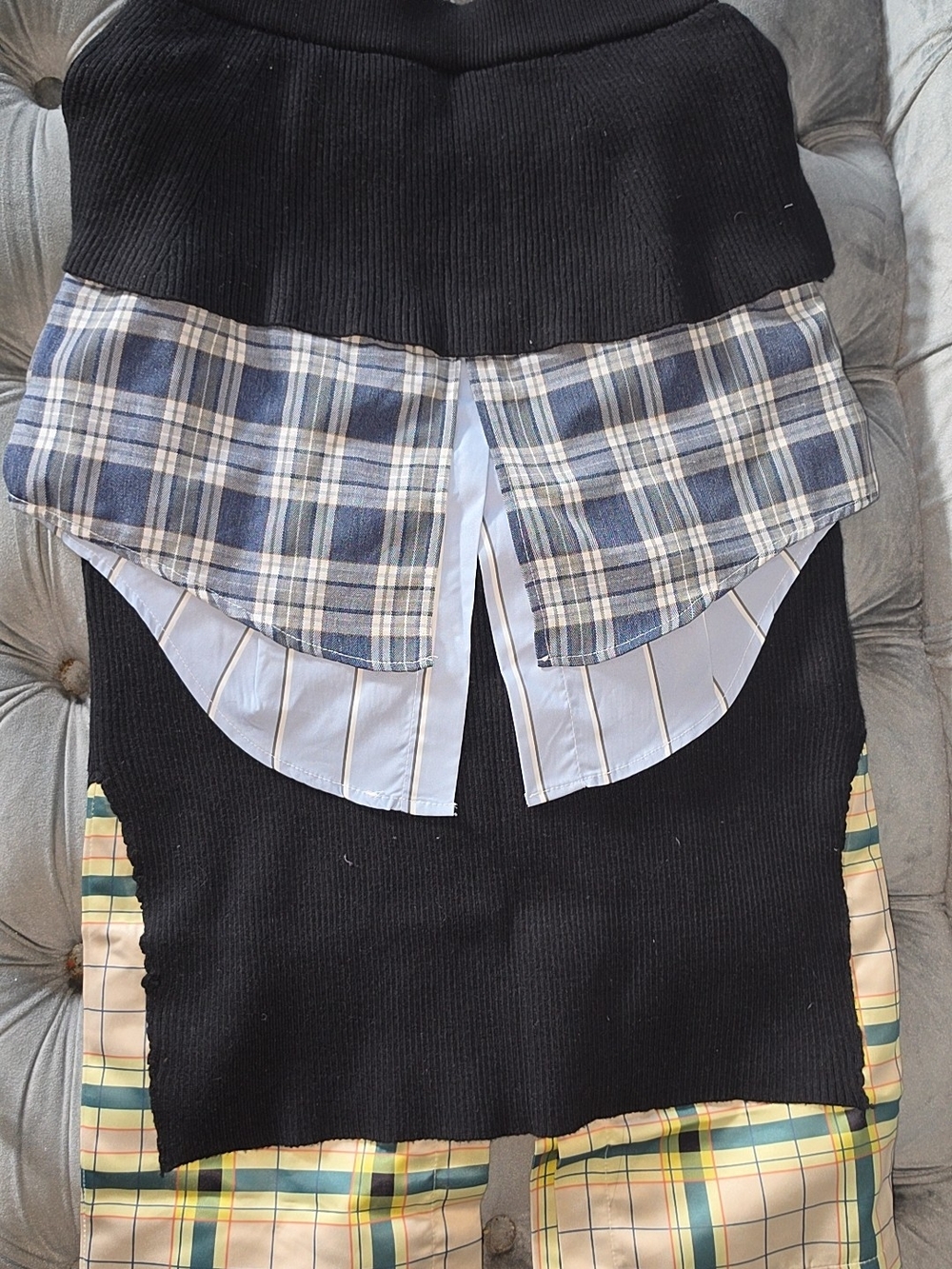Black Layered Plaid Detail Women's Skirt